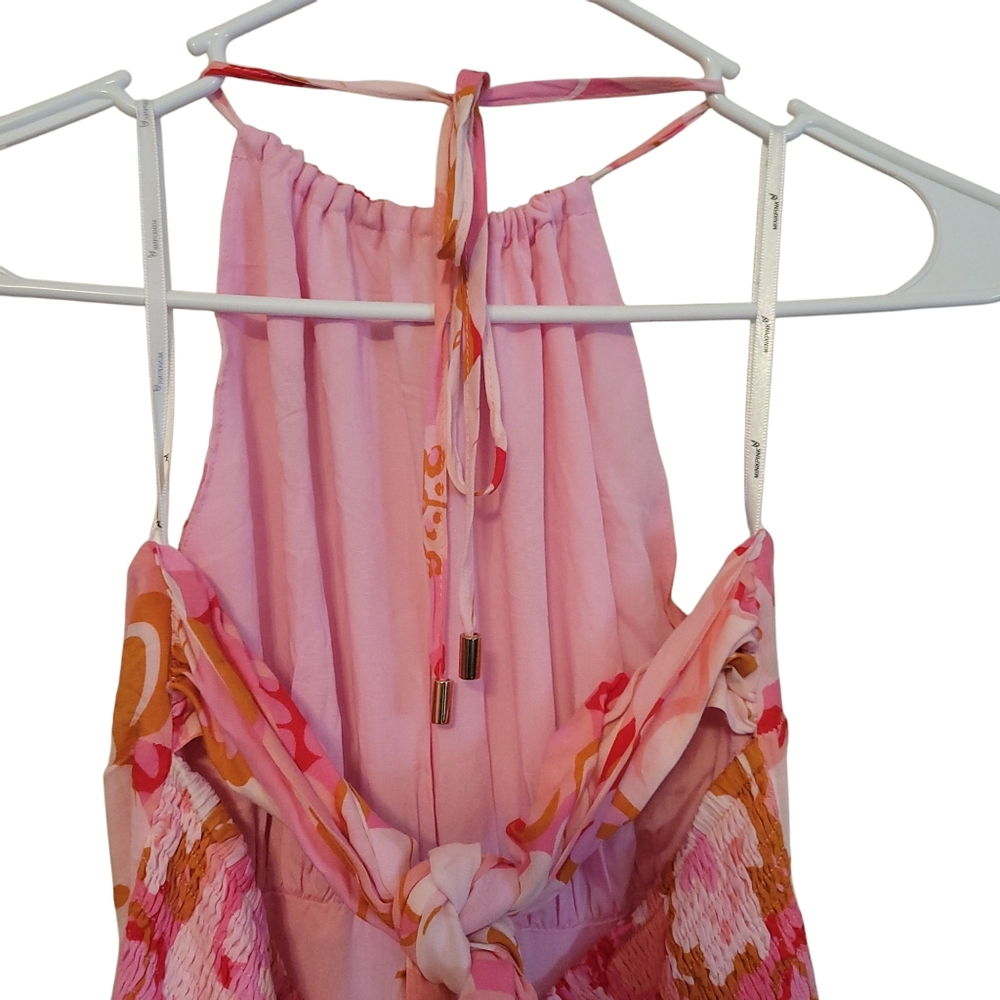 MINKPINK Josie Pink Floral Halter Maxi Dress Resort Vacation Wedding Guest L - Picture 10 of 10